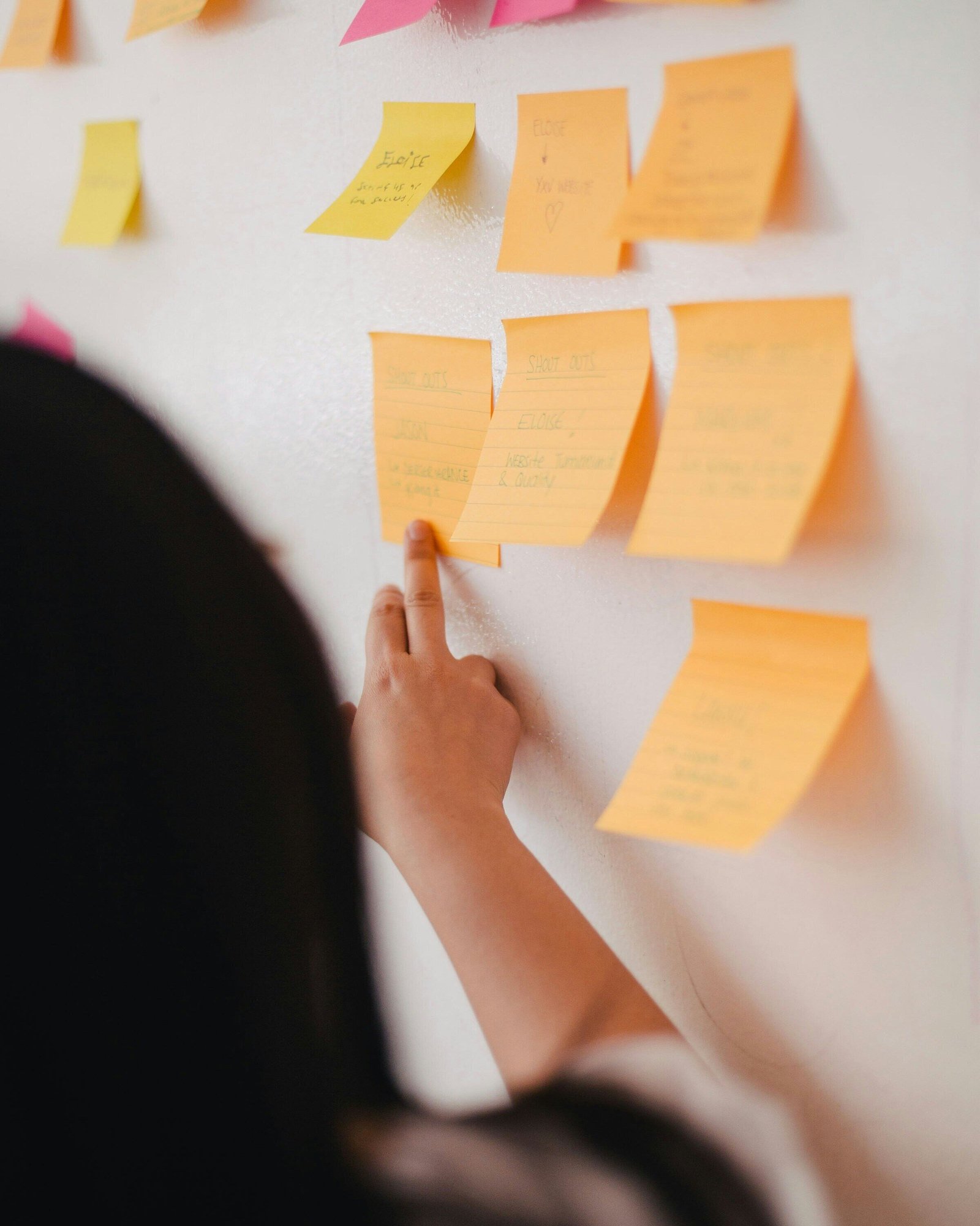 Woman putting up post-its 54